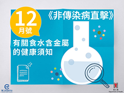 衞生署衞生防護中心最新一期嘅《非傳染病直擊》（十二月號）經已推出。今期嘅主題係「有關食水含金屬的健康須知」，大家可以到以下連結參閱：